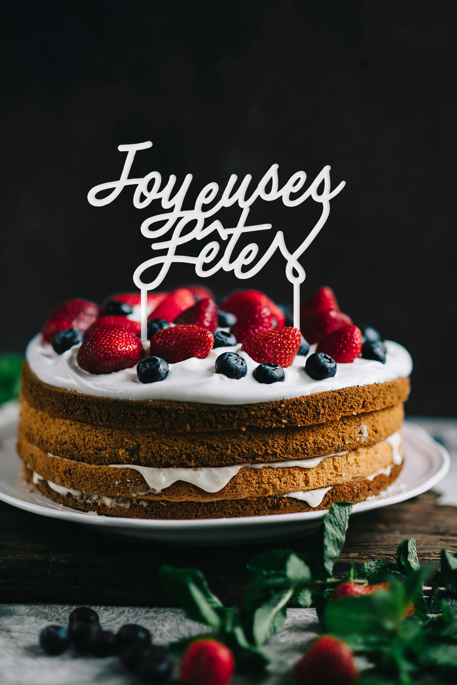 Déco gâteau cake topper Joyeuses fêtes plexi blanc