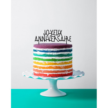 Cake topper joyeux anniversaire noir déco gâteau made in France