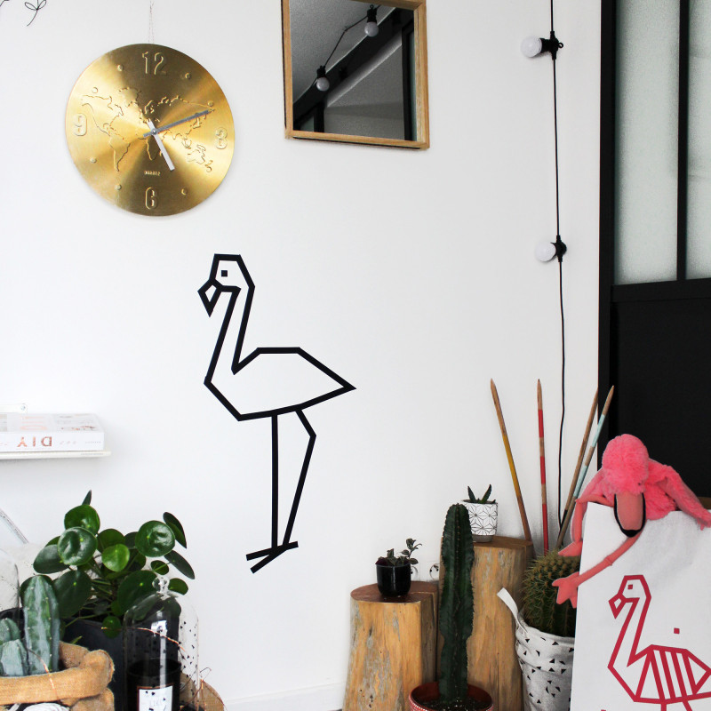 decoration mur tuto maison masking tape flamant rose noir