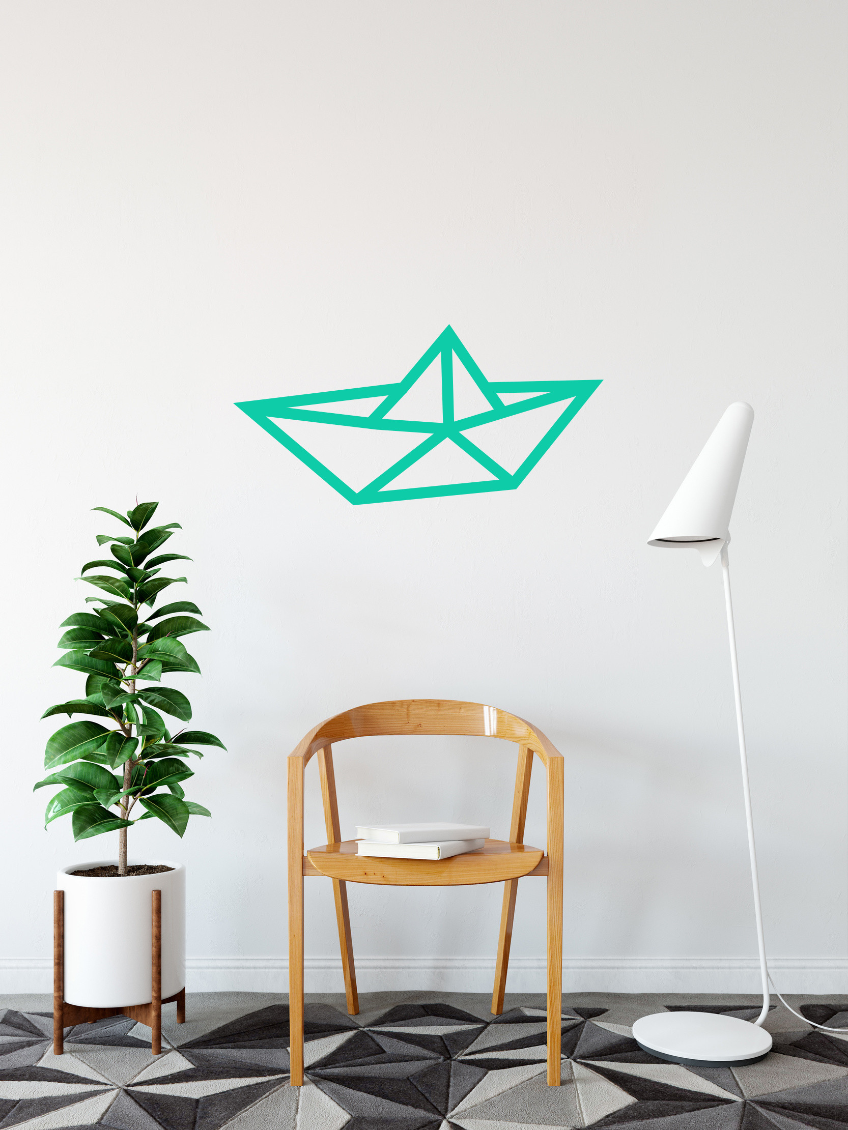 decoration murale diy masking tape bateau menthe