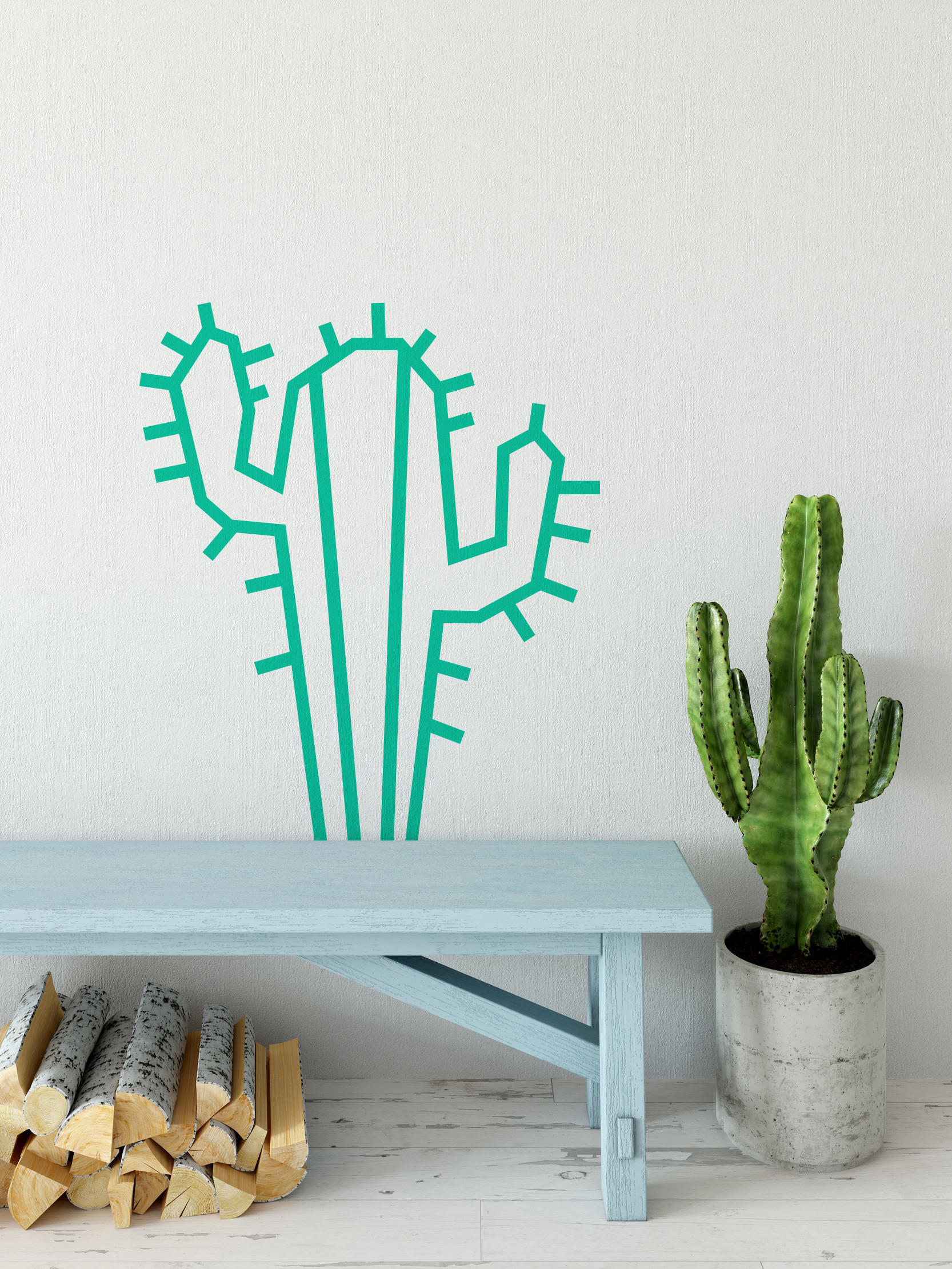 Deco DIY murale en masking tape cactus menthe maison salon