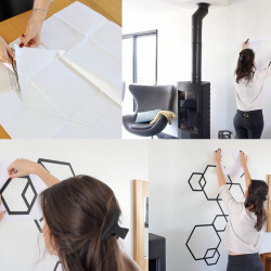 tuto diy deco masking tape mur hexagone noir