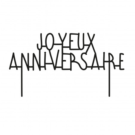 Cake topper joyeux anniversaire déco gâteau plexi noir