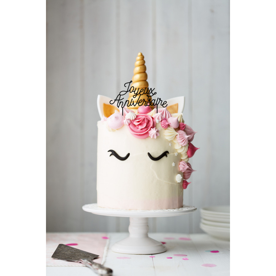 Cake topper joyeux anniversaire personnalisable en plexiglas