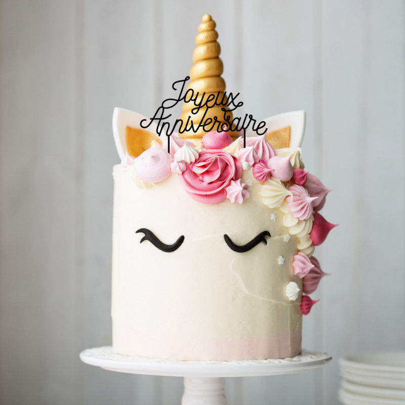 Cake topper plexi joyeux anniversaire made in France