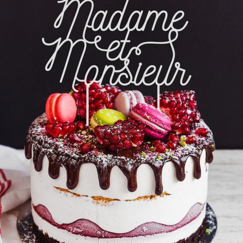 Cake topper pour gâteau de mariage madame et monsieur plexi blanc