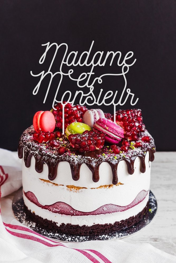 Cake topper pour gâteau de mariage madame et monsieur plexi blanc