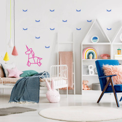 deco mural chambre enfant stickers yeux et licorne bleu bleu electrique