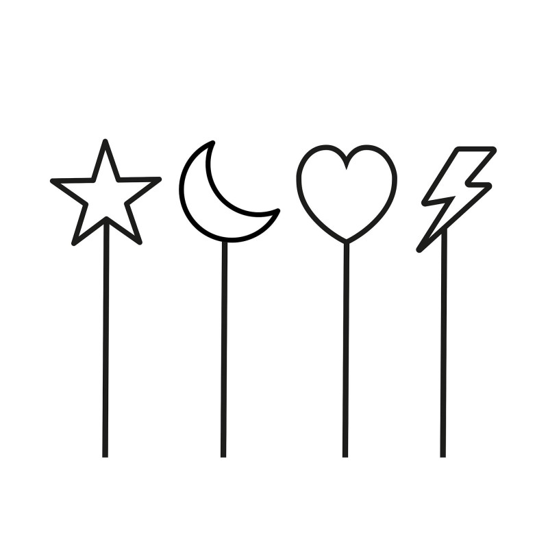 Lot 4 minis cake topper noir coeur, étoile, lune et éclair pour décoration de gâteau Lot 4 minis cake topper noir coeur, étoile, lune et éclair pour décoration de gâteau