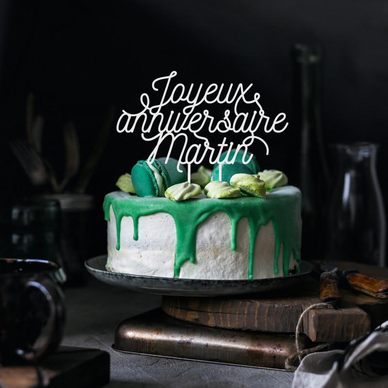 Cake topper joyeux anniversaire personnalisable en plexiglas