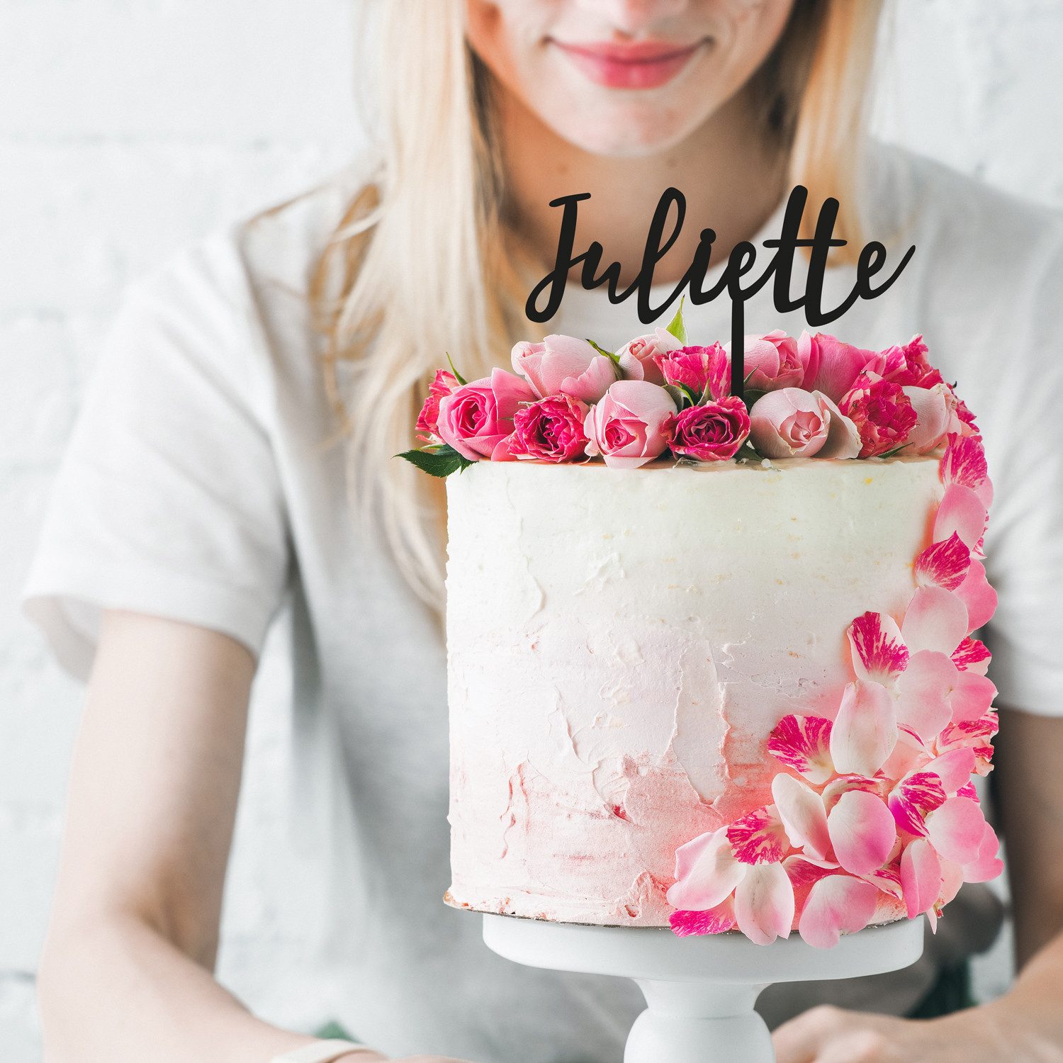 Cake topper gateau anniversaire prenom personnalisable bois or rose