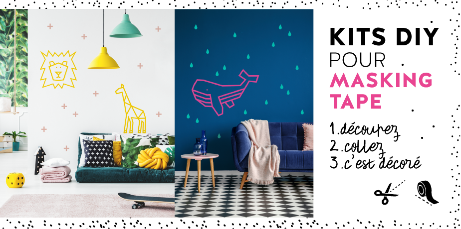 Kits DIY pour masking tape déco murale animaux